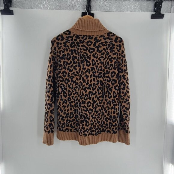 J. Crew Turtleneck Sweater in Leopard Merino Wool  Blend Size Small High low hem - Picture 4 of 6